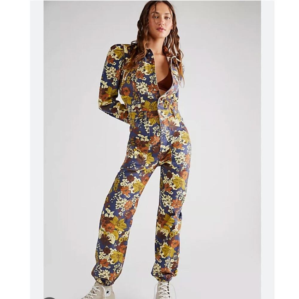 MOTHER Puffy The Wrapper Floral Jumpsuit in Buncha Blooms Size Medium NWT